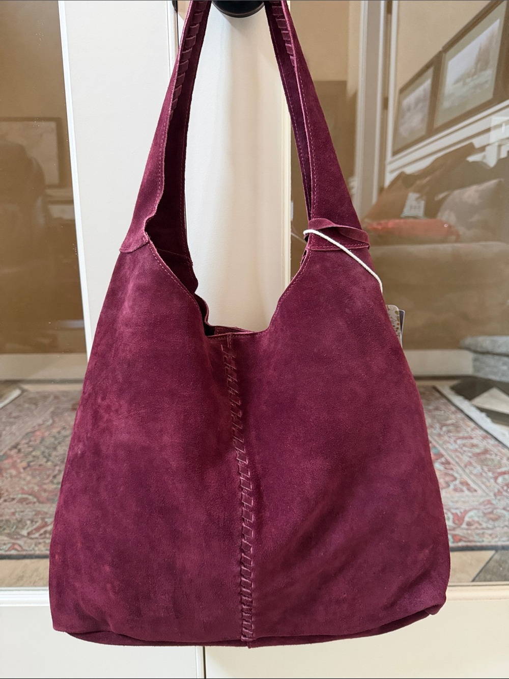 Haute Hippie Women’s Festival Genuine Suede Slouchy Hobo Bag – Rich Burgundy - Picture 7 of 8